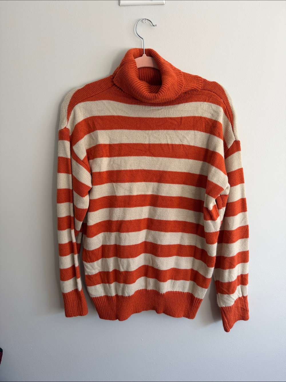 Striped Orange and Cream Turtleneck Sweater - Men